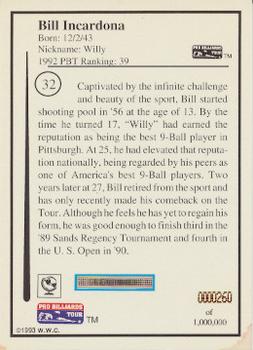 1993 Pro Billiards Tour #32 Bill Incardona Back